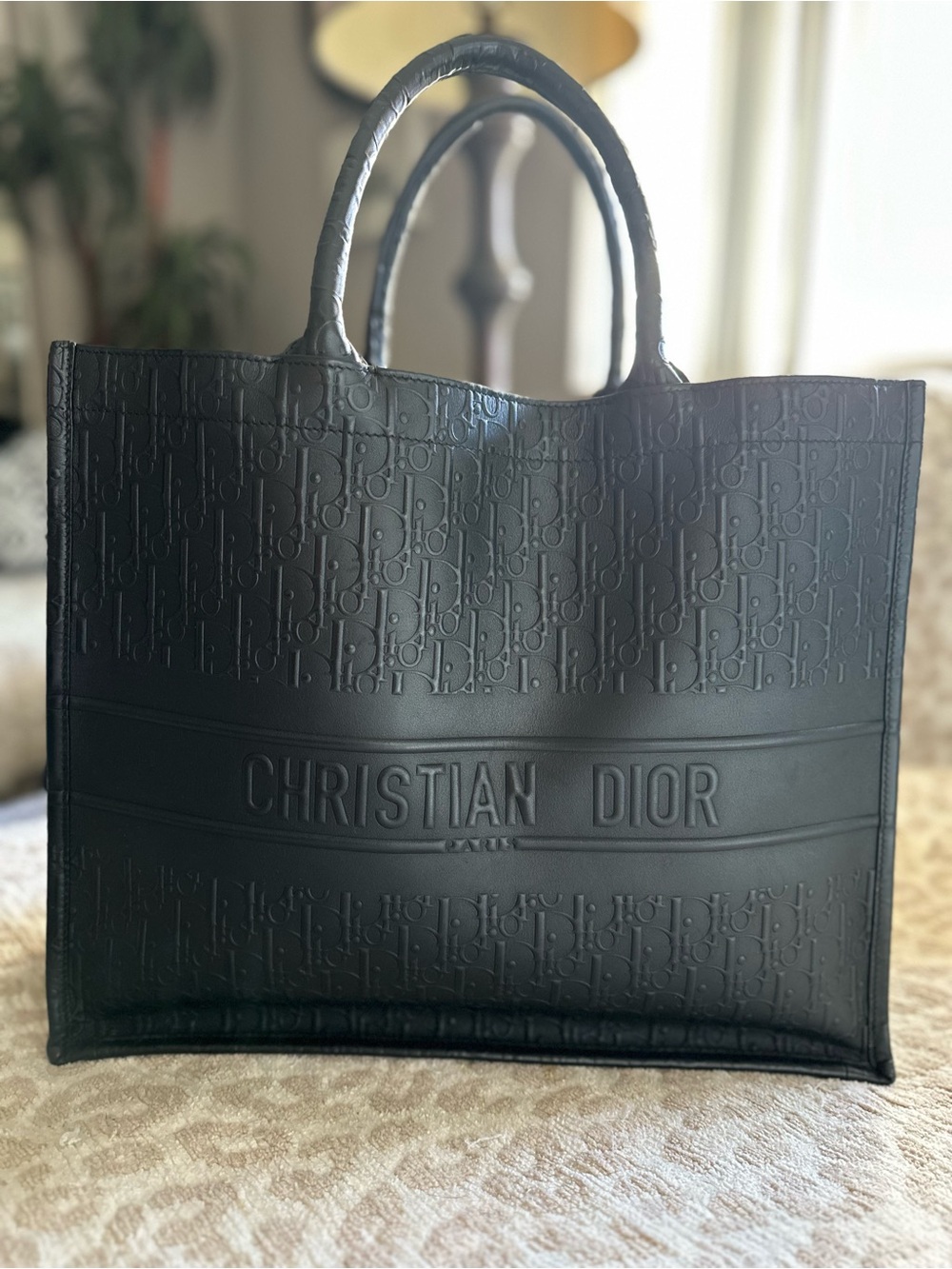 Christian Dior Large Book Tote Black Embossed Leather